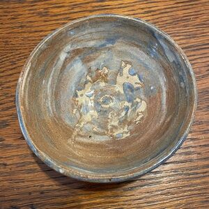 Rustic Ceramic Bowl with Brown and Tan Swirls